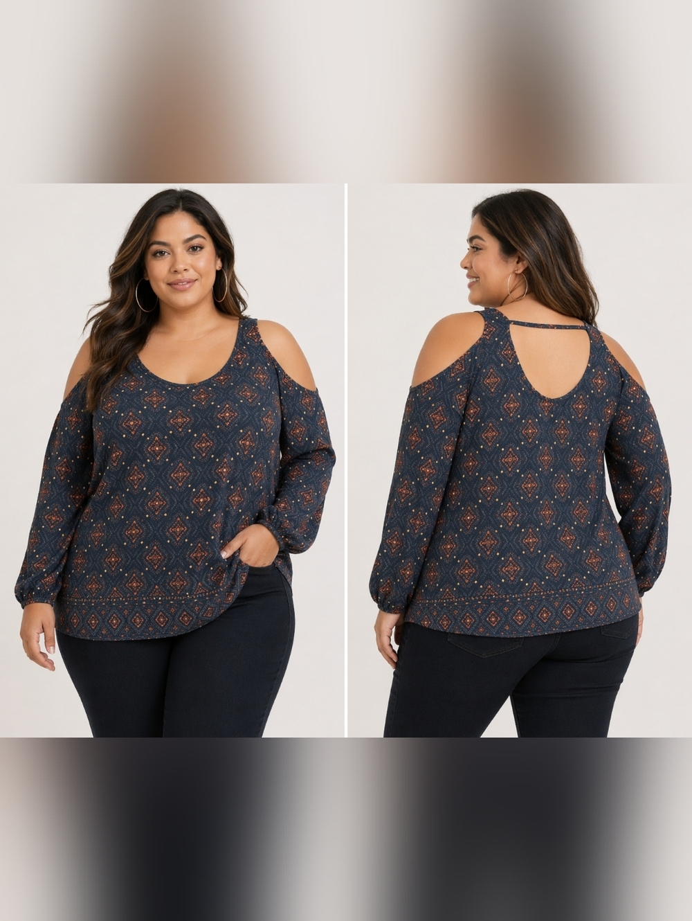 Torrid Geo Print Gauze Cold Shoulder Blouse